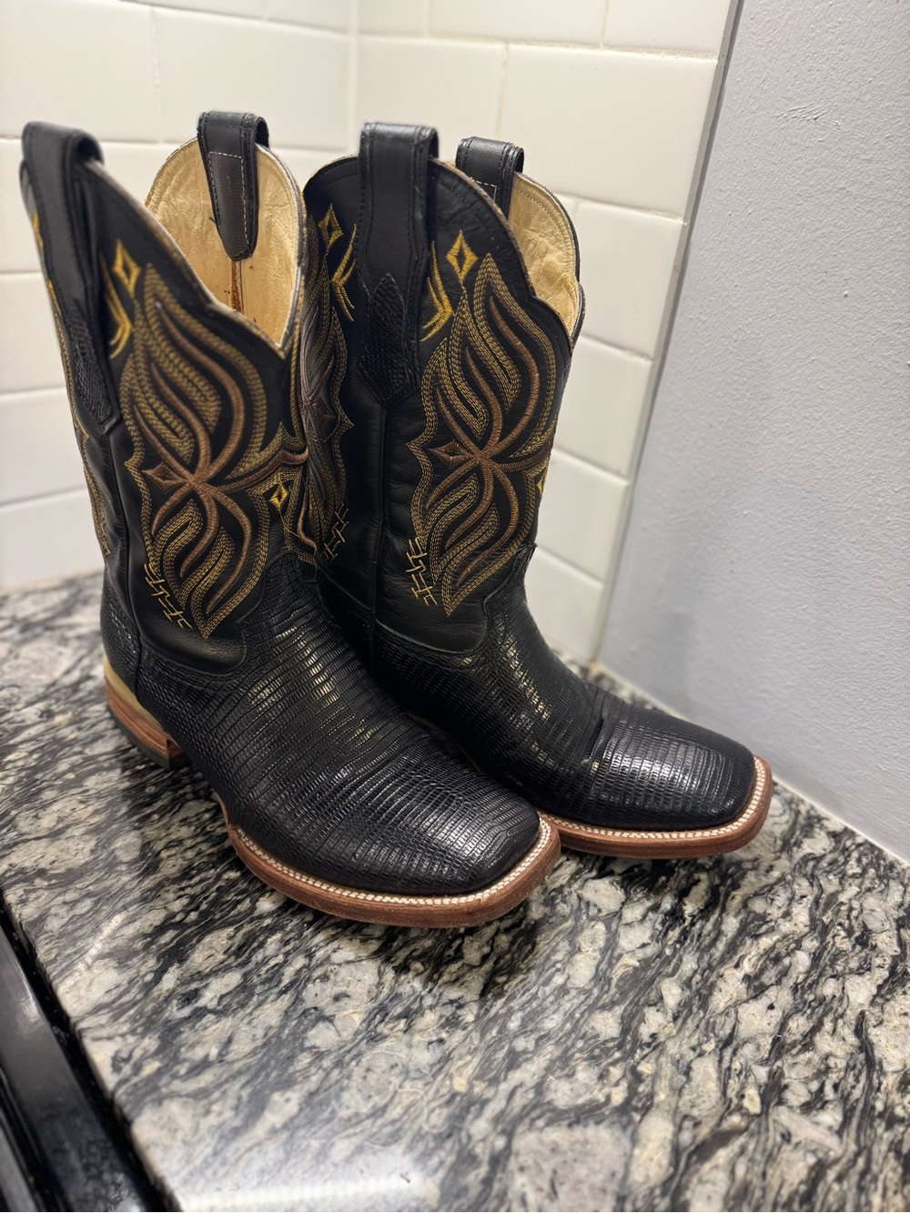 Black Western Boots with Gold Stitching